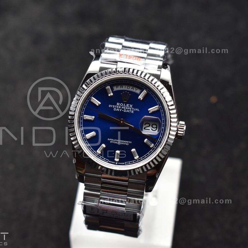 DayDate 36 SS QF Best Edition 904L Steel Blue Crystal Dial on President Bracelet vr3255 V5 (Gain Weight)